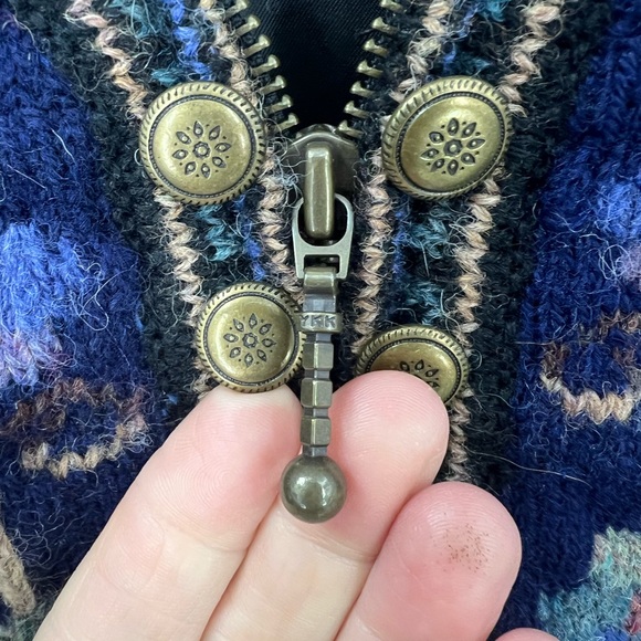 Icelandic design vintage wool, zip front lined sweater floral print jacket M - Picture 10 of 11